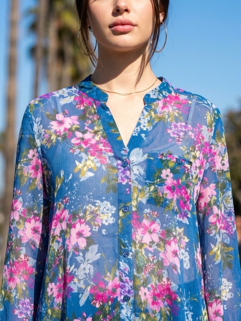 KUT from the Kloth Jasmine Floral Chiffon Button Down Blouse